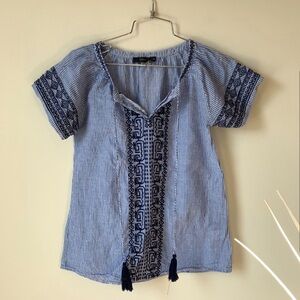 Anthro. THML Blue Embroidered Blouse sz XS